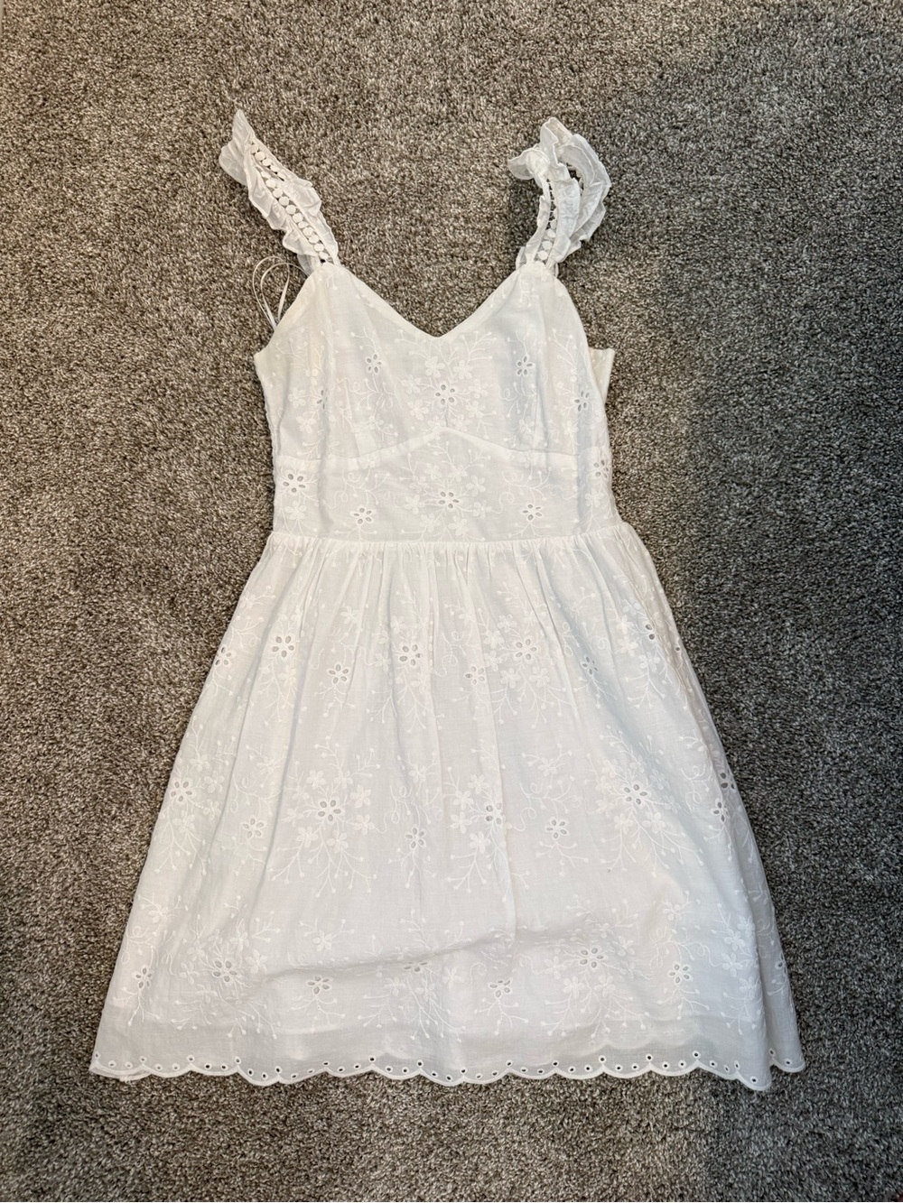 Altar'd State White Eyelet Mini Dress with Ruffled Straps